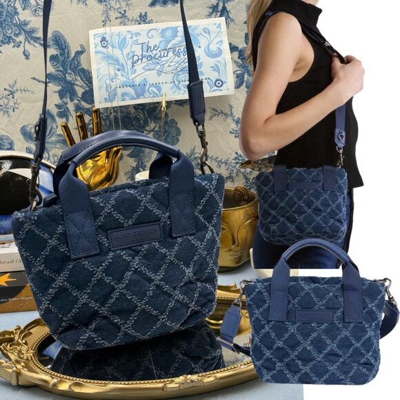 🆕 KURT GEIGER LONDON 🧿 NWOT XS Denim Quilted Mini Shopper Bag - Picture 1 of 16